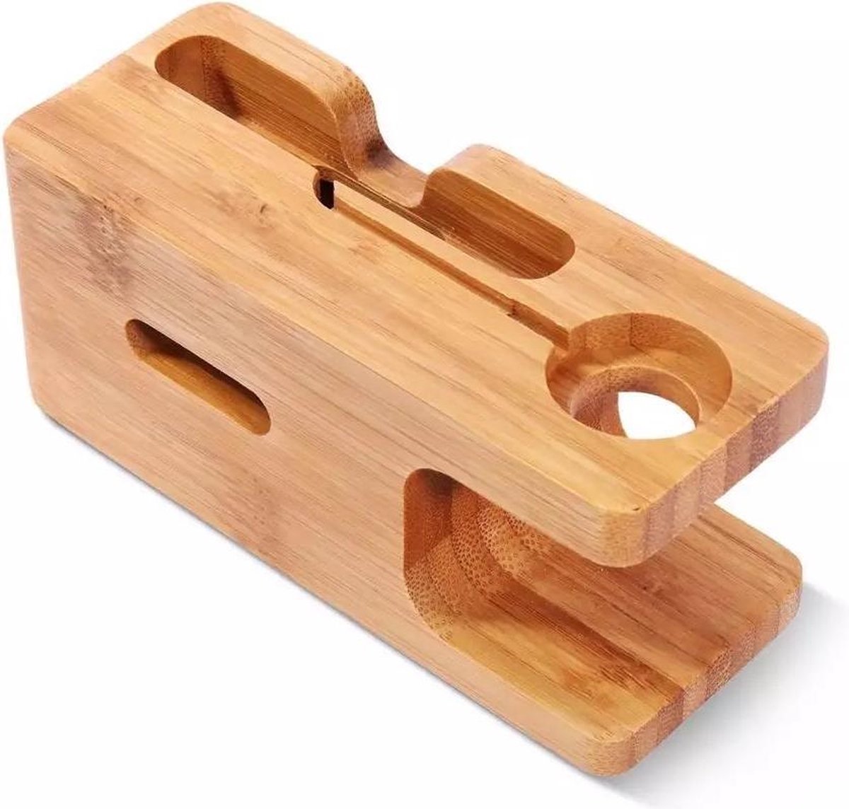 Bamboe docking station 2-in-1 - Telefoonhouder en watch houder - Houtkleur | TJ Essentials