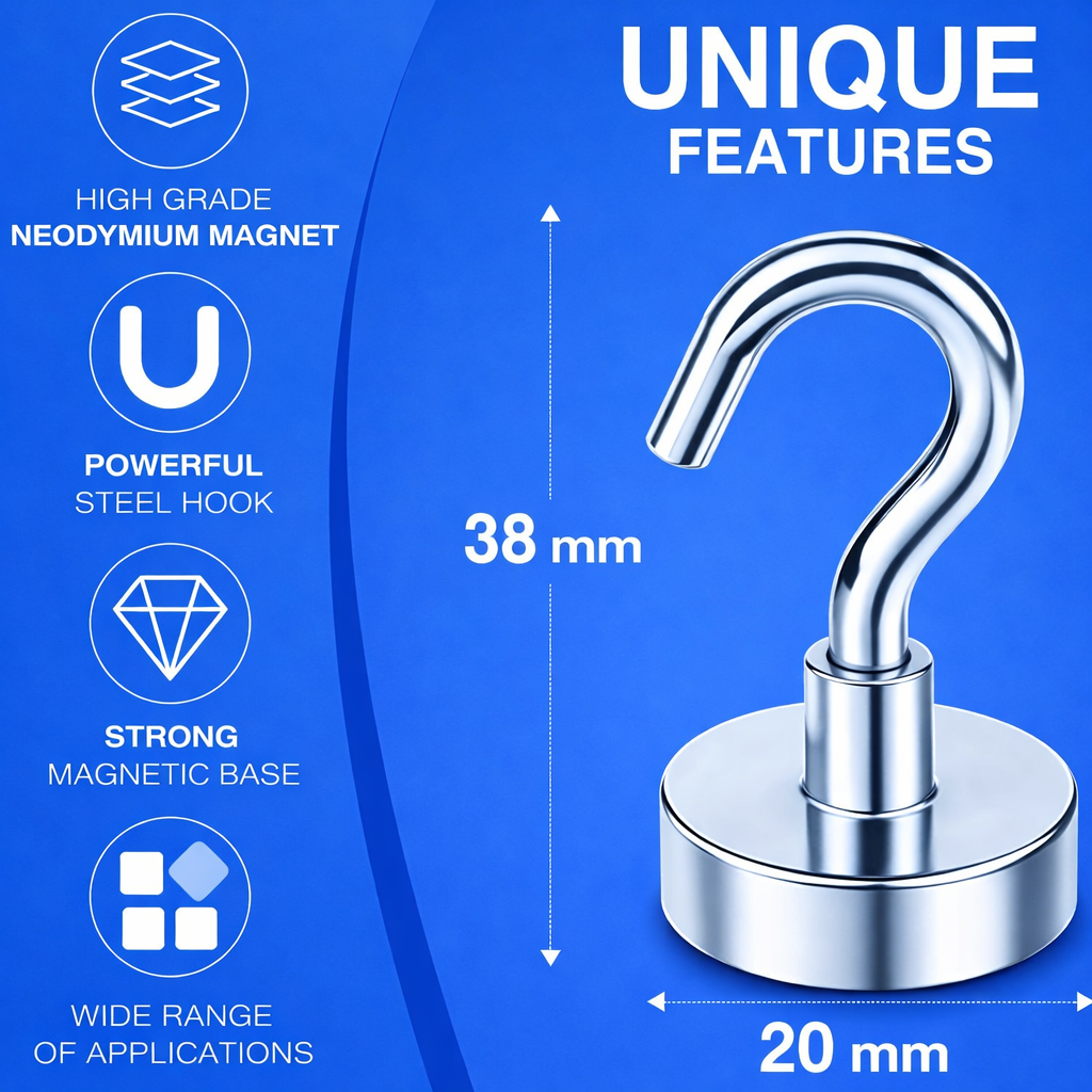Magnetische haken 6 stuks - Zilver - 38 x 20 x 20 mm | TJ Essentials