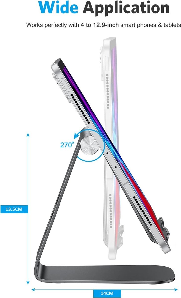 Tabletstandaard verstelbaar - Inklapbaar - Aluminium - Zwart - 4 tot 13 inch | TJ Essentials