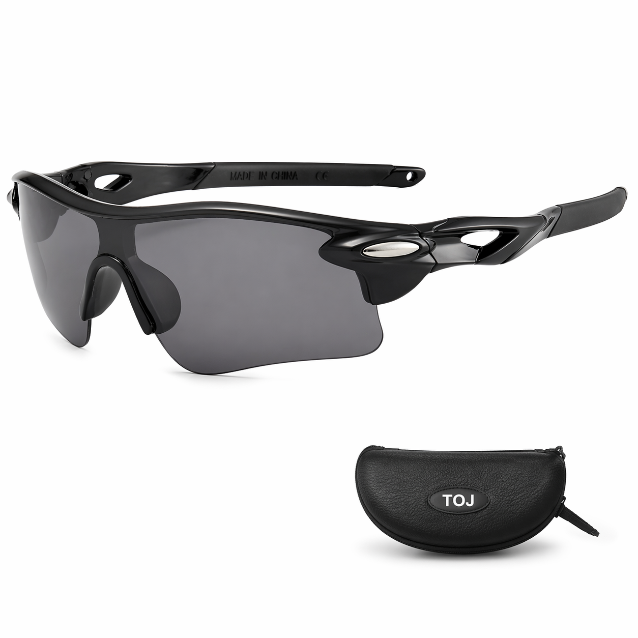 Fahrradbrille mit Etui, dunkler Linse - schwarz