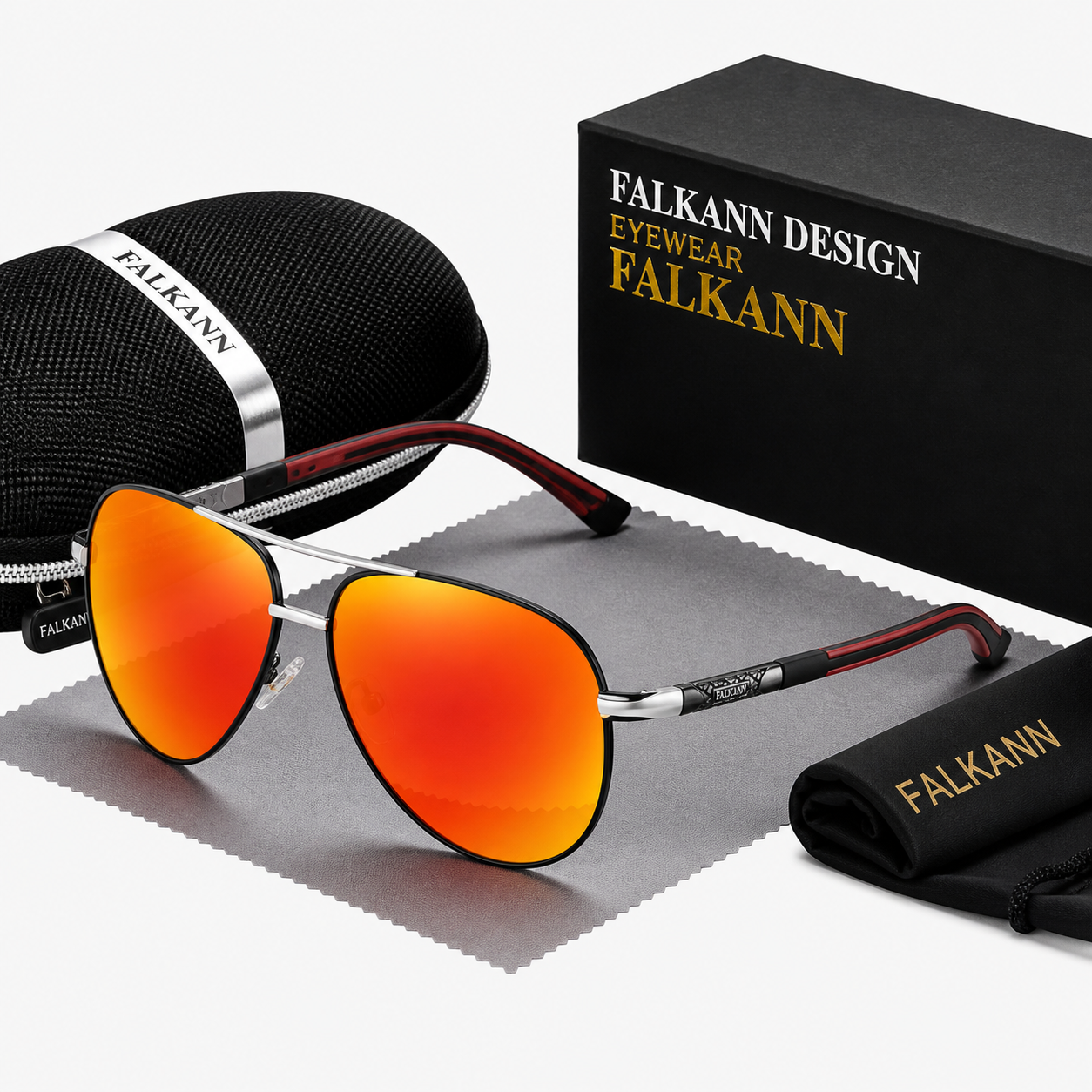 Pilot zonnebril heren - Gepolariseerd - UV400 - 63 mm - Oranje/Zwart | Falkann