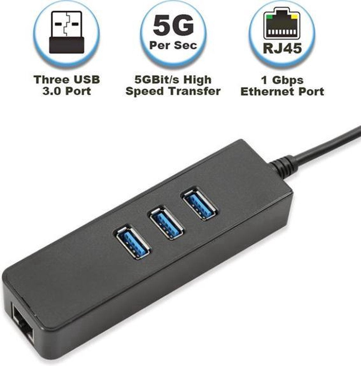 USB-C naar Ethernet adapter - RJ45 Gigabit - 3x USB 3.0 poorten | TOJ