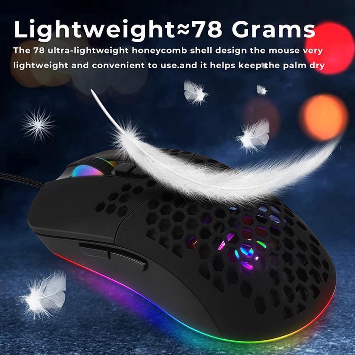 RGB gaming muis - 7200 DPI - 7 knoppen - USB-A - 1,8 meter kabel | TOJ