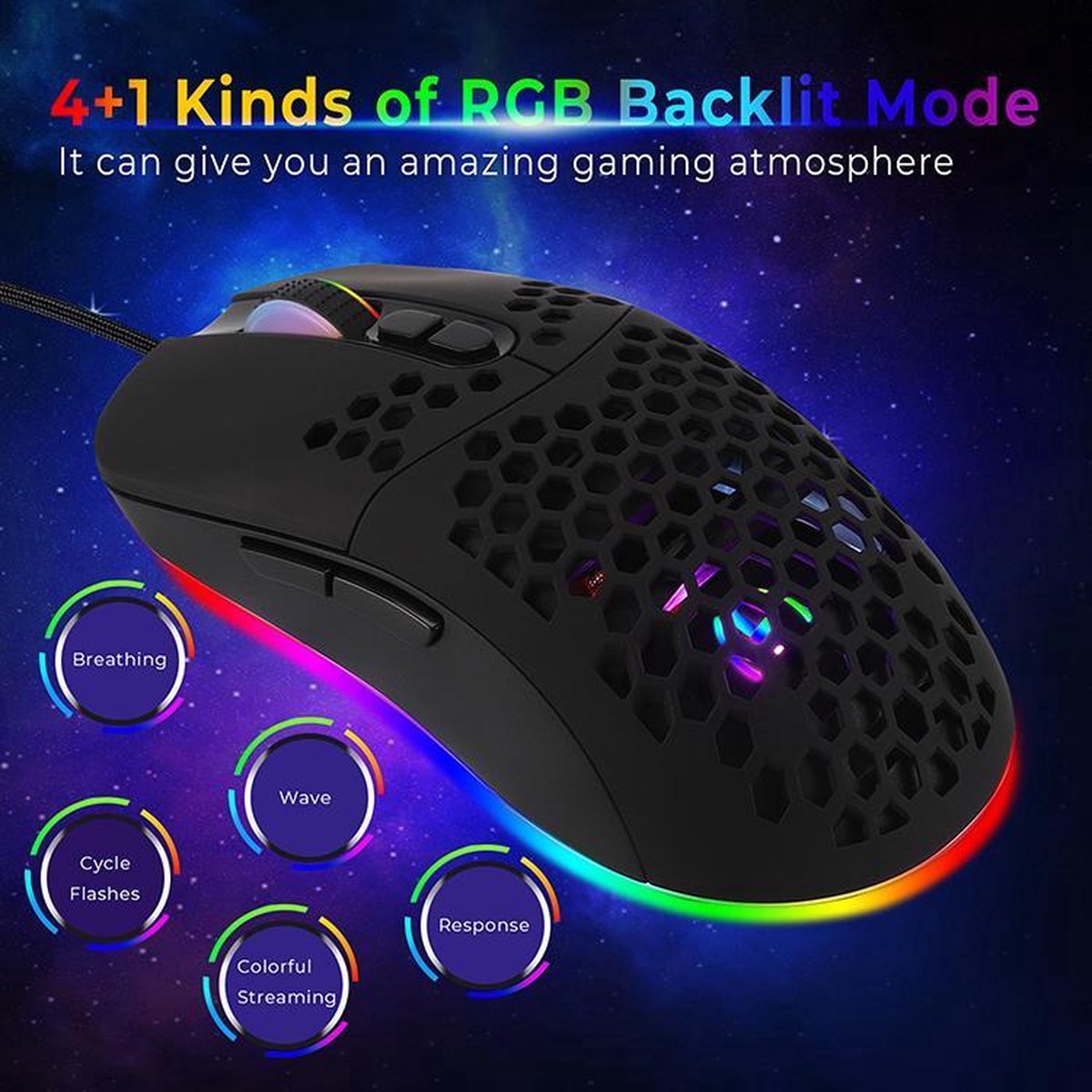 RGB gaming muis - 7200 DPI - 7 knoppen - USB-A - 1,8 meter kabel | TOJ