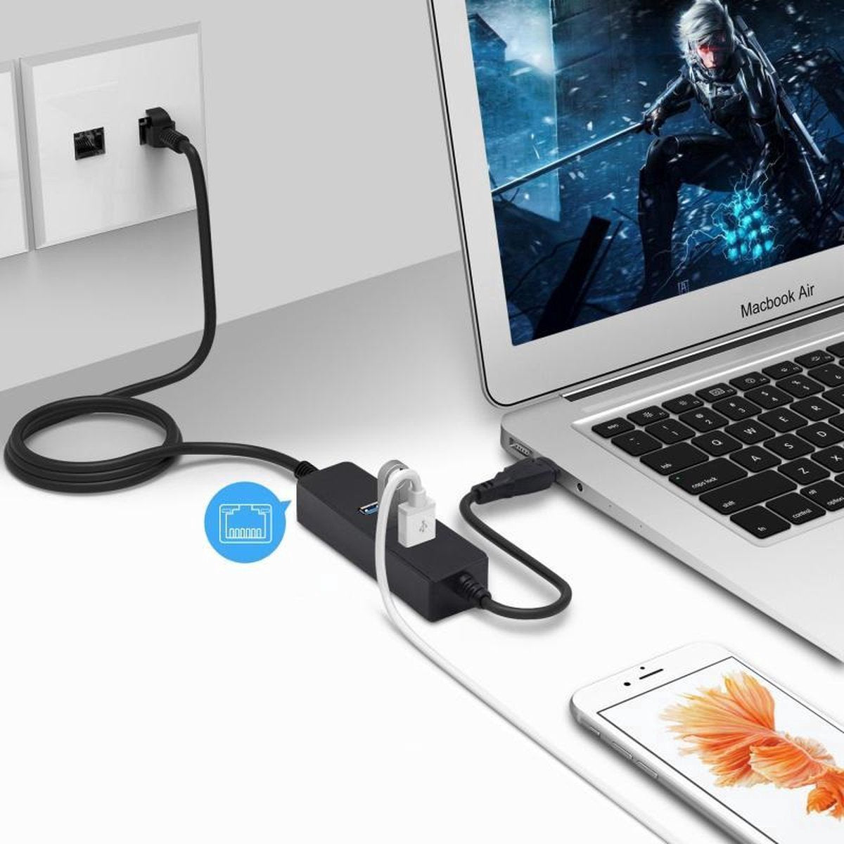 USB-C naar Ethernet adapter - RJ45 Gigabit - 3x USB 3.0 poorten | TOJ