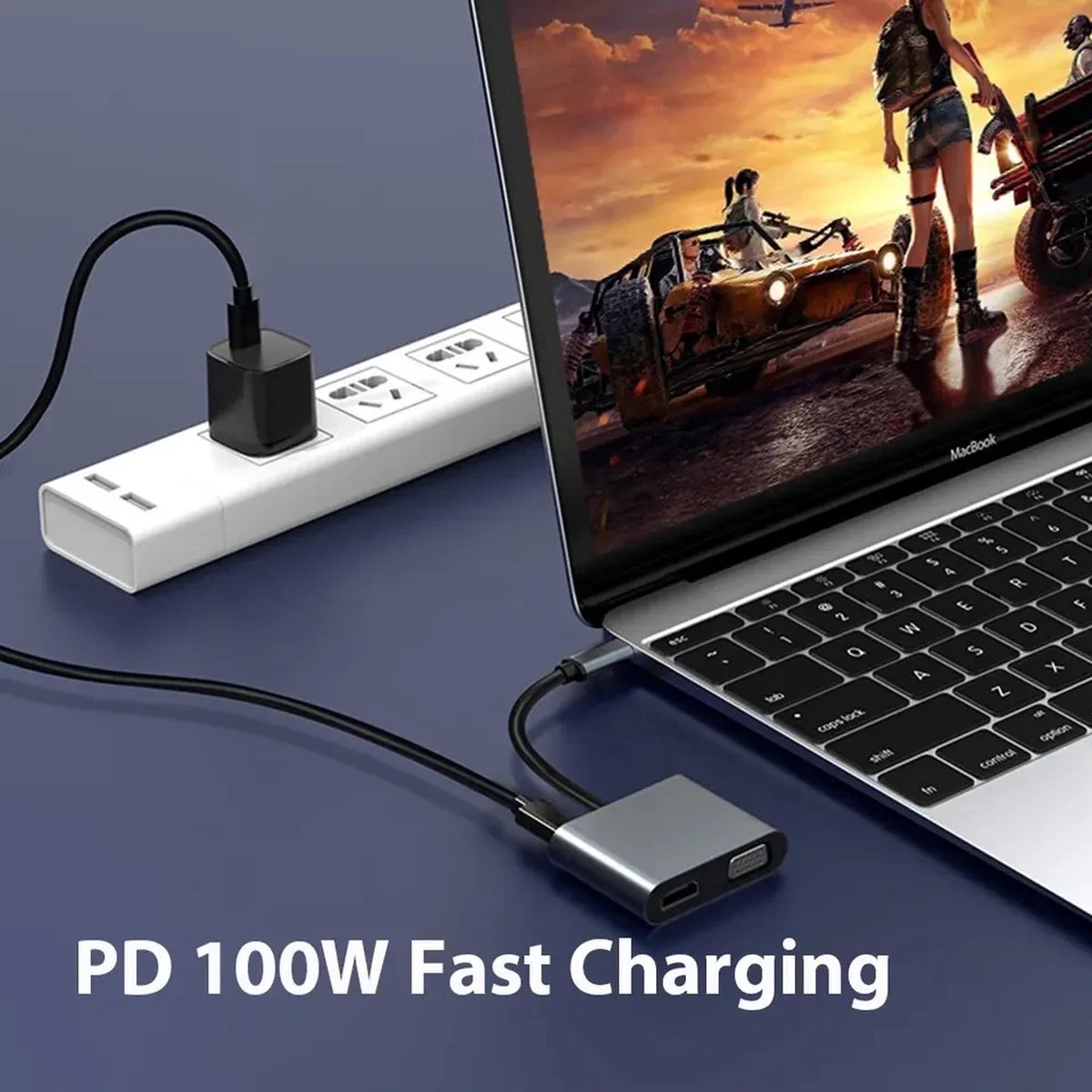 USB-C hub 4-in-1 - VGA + HDMI + USB-A + USB-C - Compact | TOJ