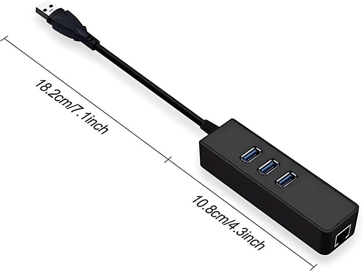 USB naar Ethernet adapter - RJ45 Gigabit - 3x USB 3.0 poorten | TOJ