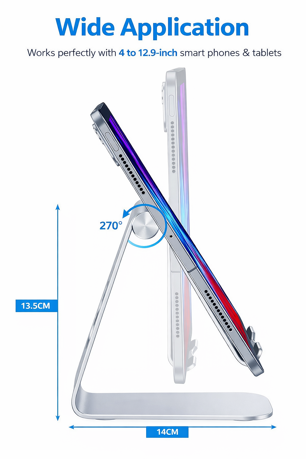 Tabletstandaard verstelbaar - Inklapbaar - Aluminium - Zilver - 4 tot 13 inch | TJ Essentials