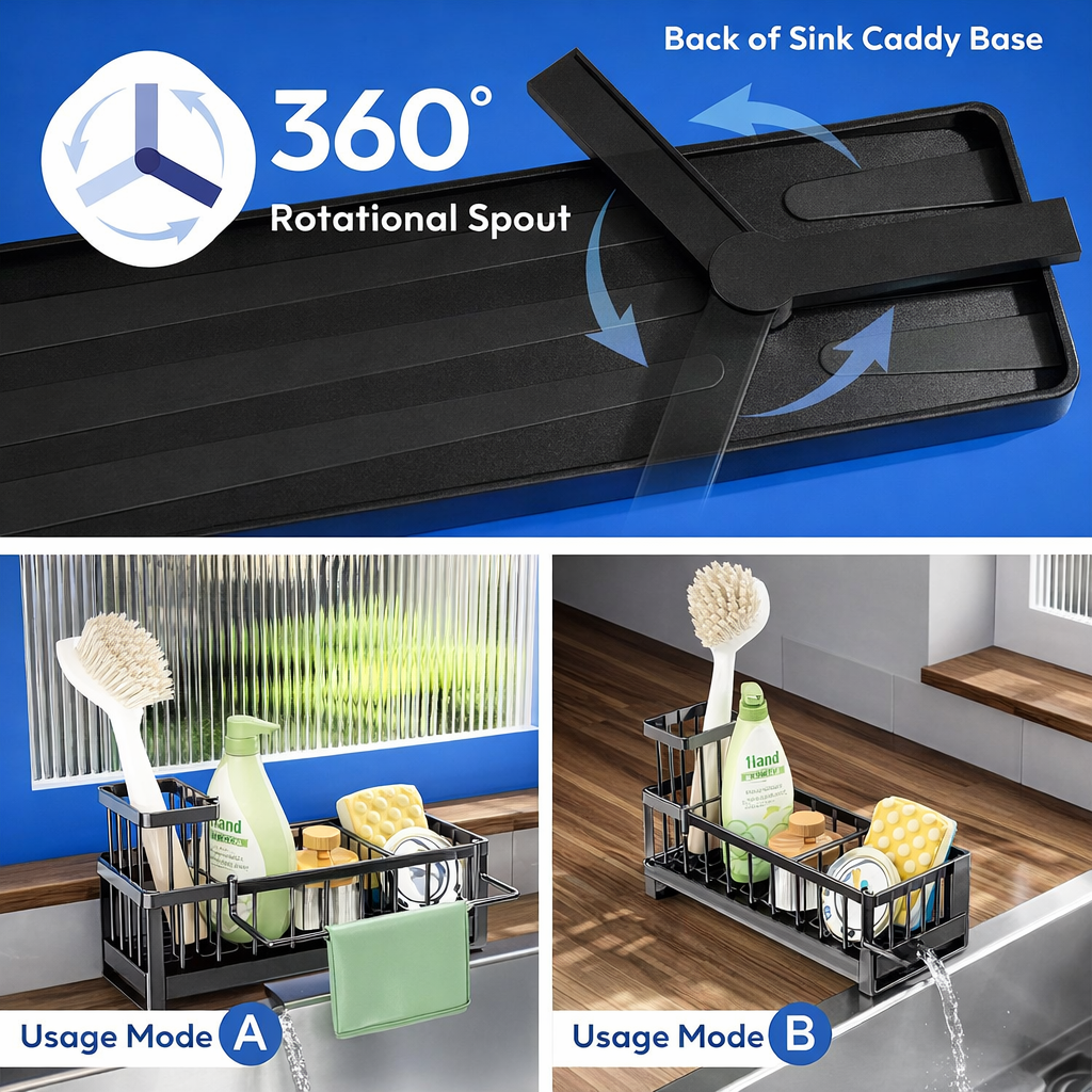 Gootsteen organizer - Vaatdoekhouder - Sponshouder - Zwart | TJ Essentials