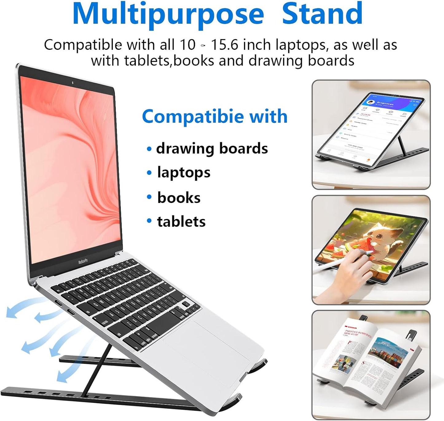 Laptop standaard verstelbaar - Opvouwbaar - Aluminium - Zwart | TJ Essentials