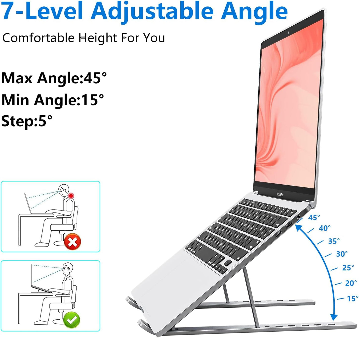 Laptop standaard verstelbaar - Opvouwbaar - Aluminium - Zilver | TJ Essentials