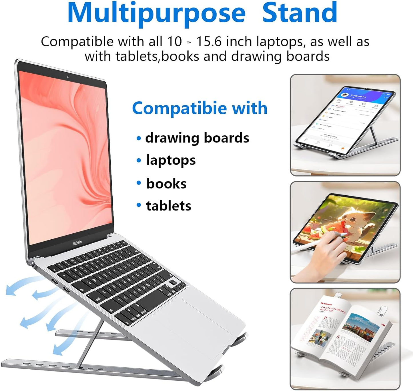 Laptop standaard verstelbaar - Opvouwbaar - Aluminium - Zilver | TJ Essentials