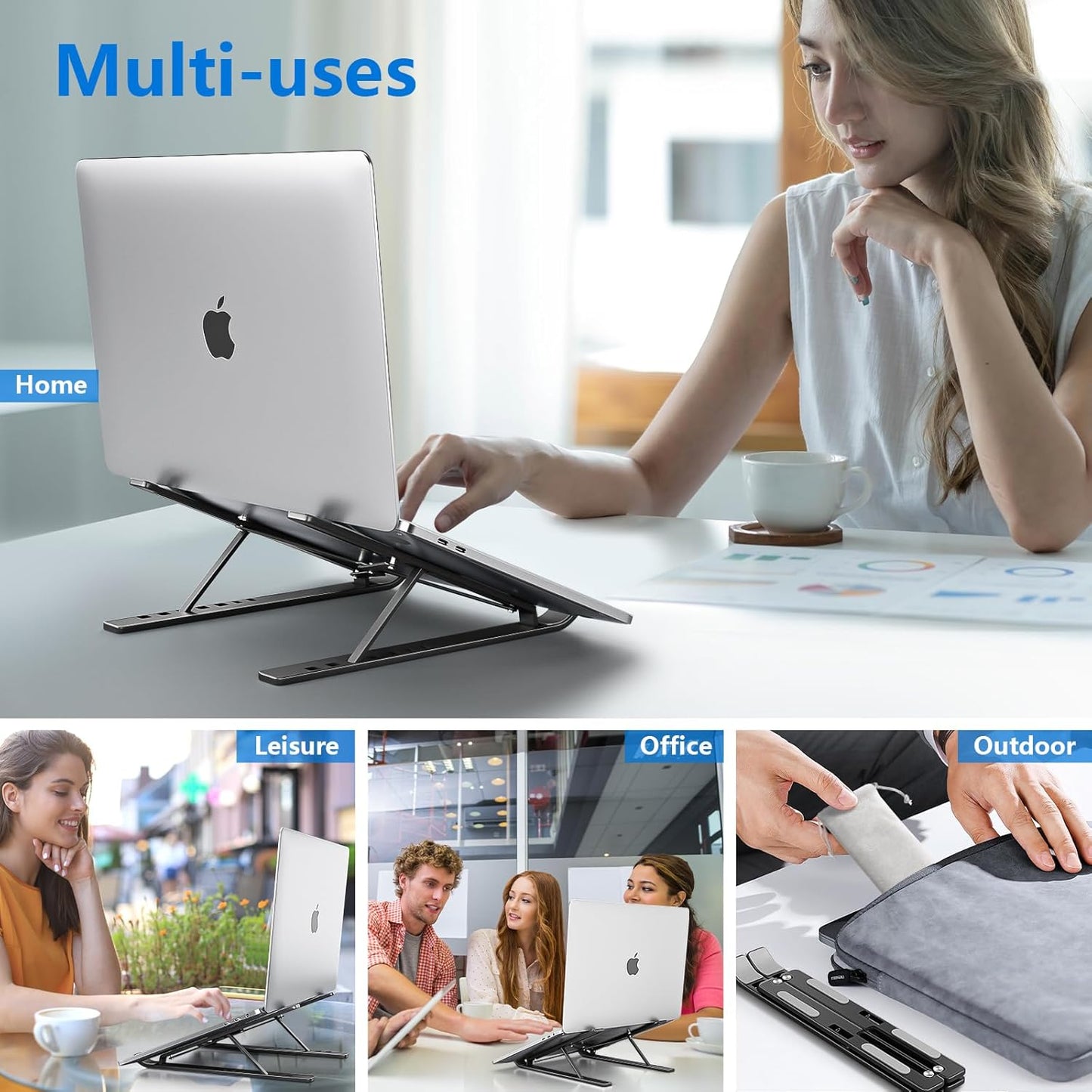 Laptop standaard verstelbaar - Opvouwbaar - Aluminium - Zwart | TJ Essentials