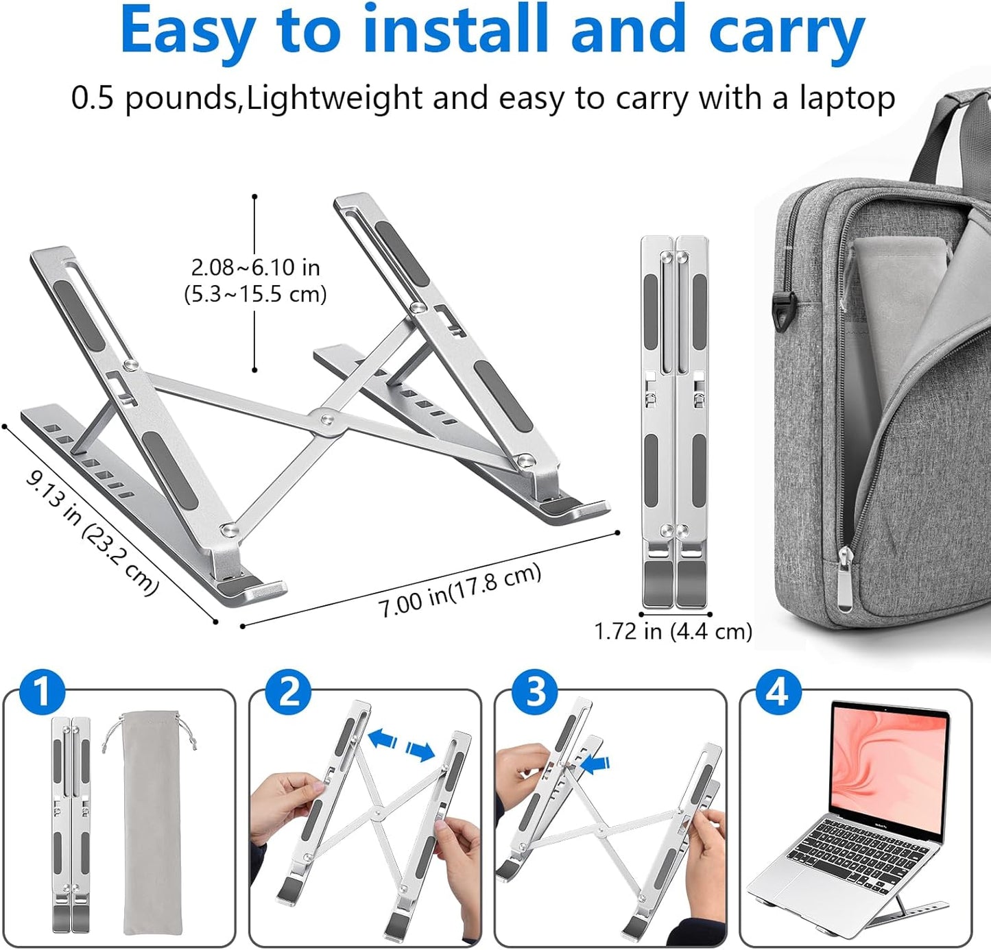 Laptop standaard verstelbaar - Opvouwbaar - Aluminium - Zilver | TJ Essentials