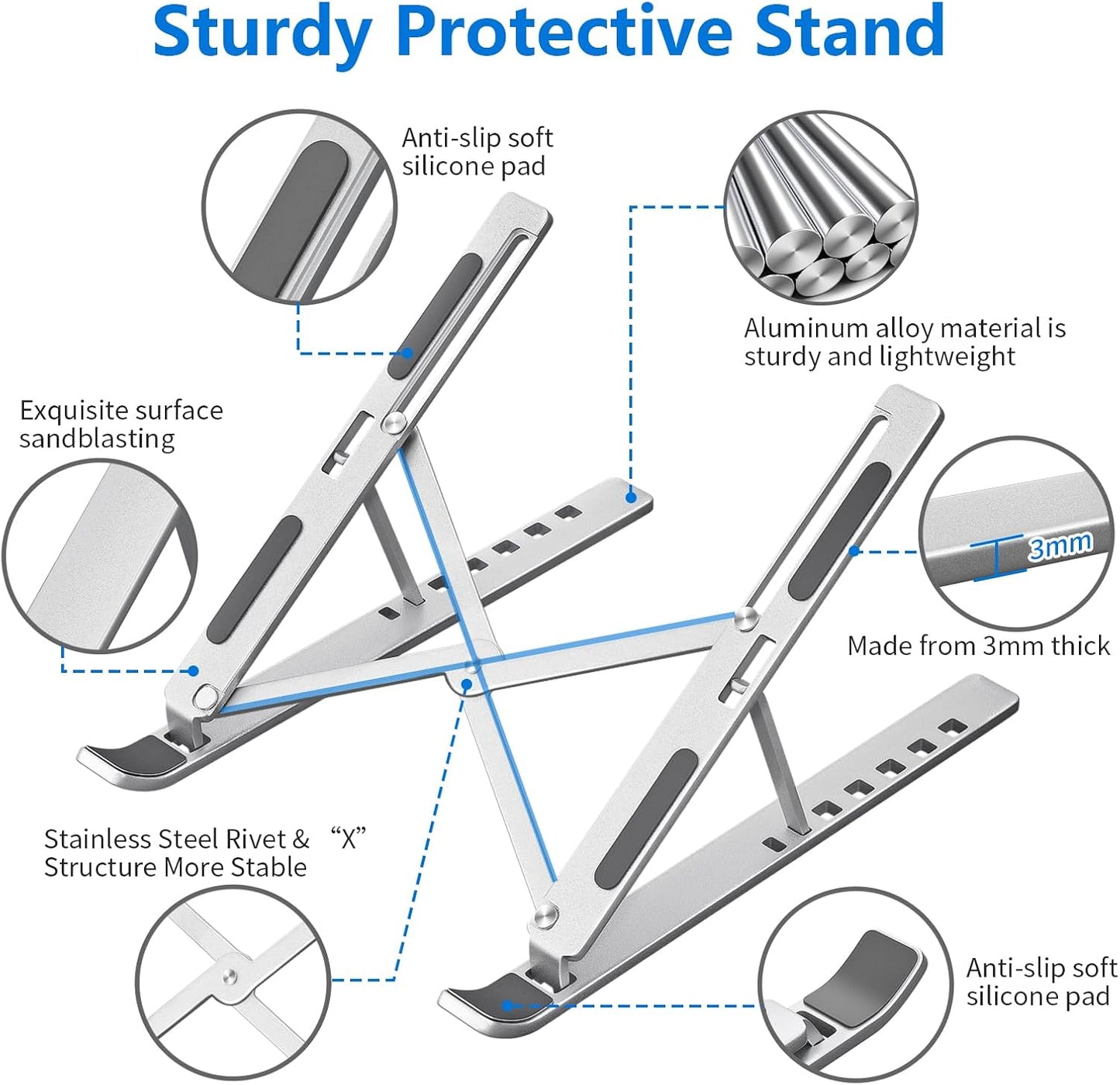Laptop standaard verstelbaar - Opvouwbaar - Aluminium - Zilver | TJ Essentials
