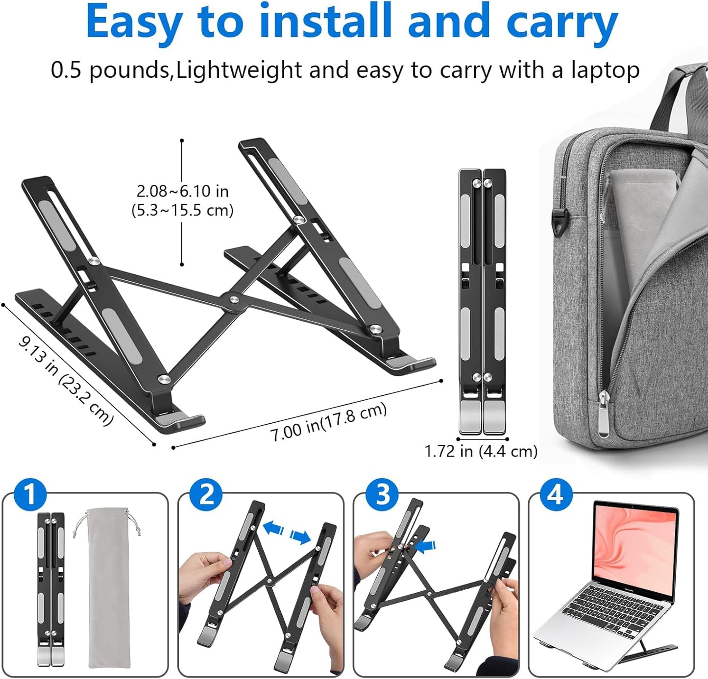 Laptop standaard verstelbaar - Opvouwbaar - Aluminium - Zwart | TJ Essentials