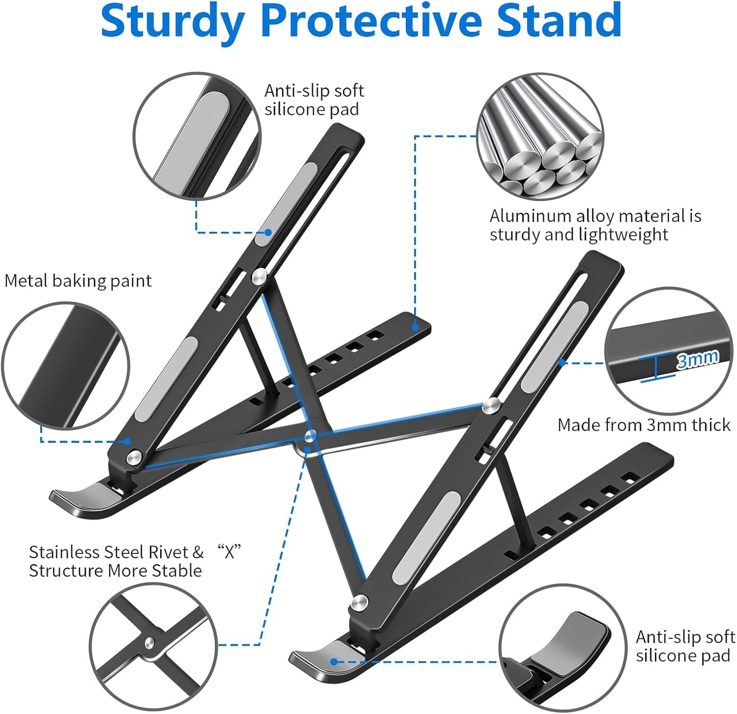 Laptop standaard verstelbaar - Opvouwbaar - Aluminium - Zwart | TJ Essentials