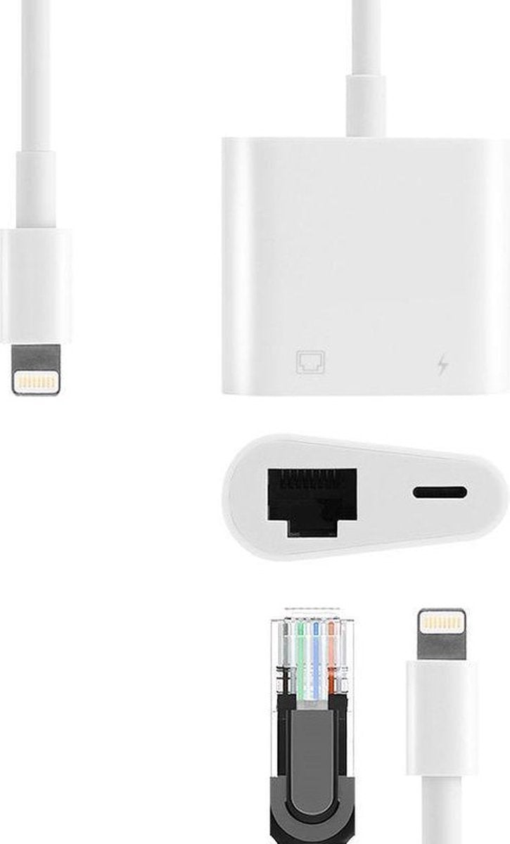 Lightning naar Ethernet adapter - RJ45 Gigabit - 8-pins PD - Wit | TOJ