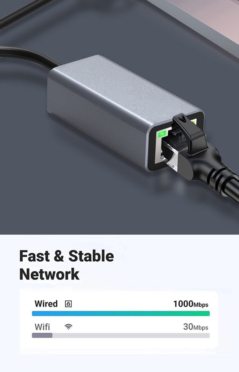 USB-C naar Ethernet adapter - RJ45 - Gigabit 1000 Mbps - Spacegrey | TOJ
