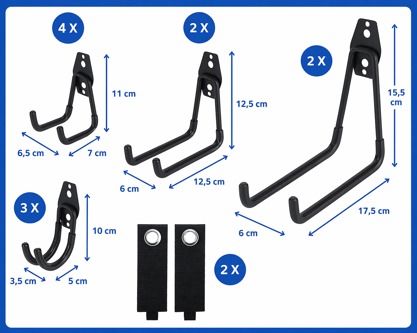 Gereedschapshaken set 13-delig - 11 haken + 2 lussen | TOJ
