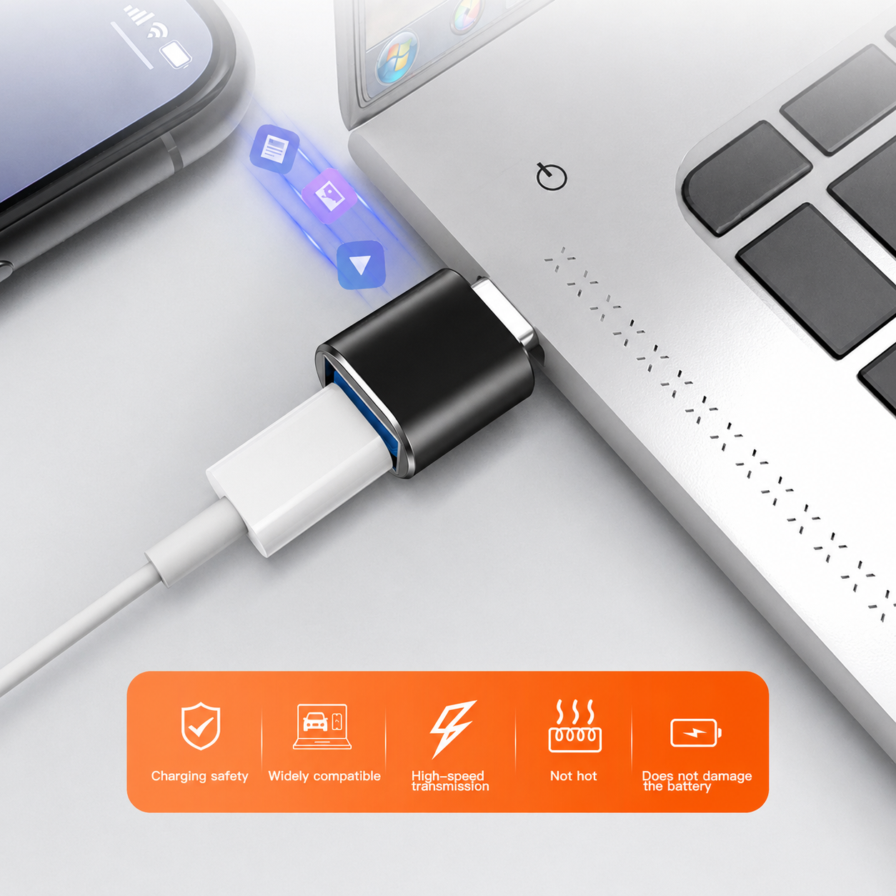 USB-A naar USB-C adapter - USB-C female naar USB-A male - 480 Mbps - Zwart | TOJ