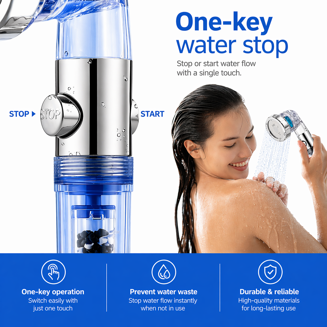 Waterbesparende douchekop - 3 standen - Temperatuurmeter | TJ Essentials