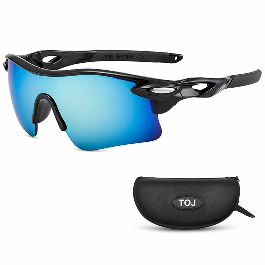 Fietsbril met hoes - Sportbril - UV400 - Spiegelende lens - Zwart | TOJ