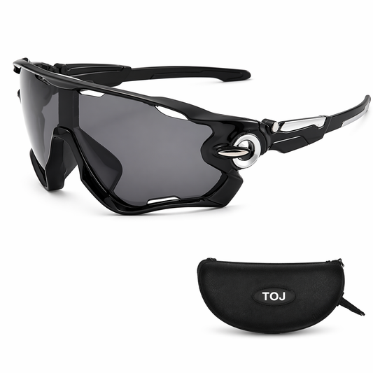 Fietsbril met hoes - Sportbril - UV400 - Donkere lens - Zwart | TOJ