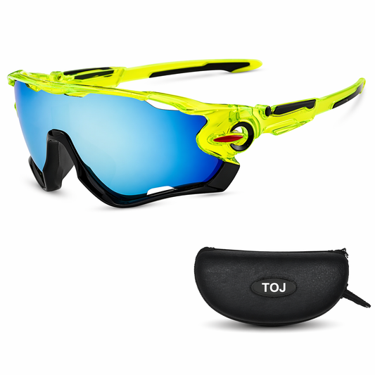 Fietsbril met hoes - Sportbril - UV400 - Spiegelende lens - Lime | TOJ