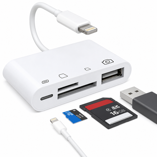 Lightning hub 4-in-1 - USB 3.0 + SD/Micro SD kaartlezer + PD - Wit | TOJ