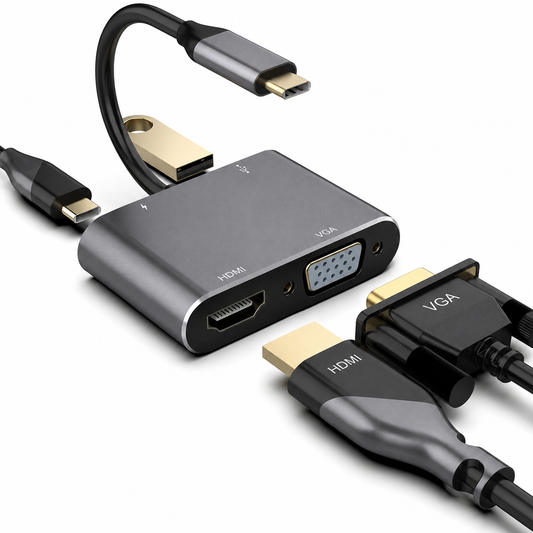 USB-C hub 4-in-1 - VGA + HDMI + USB-A + USB-C - Compact | TOJ