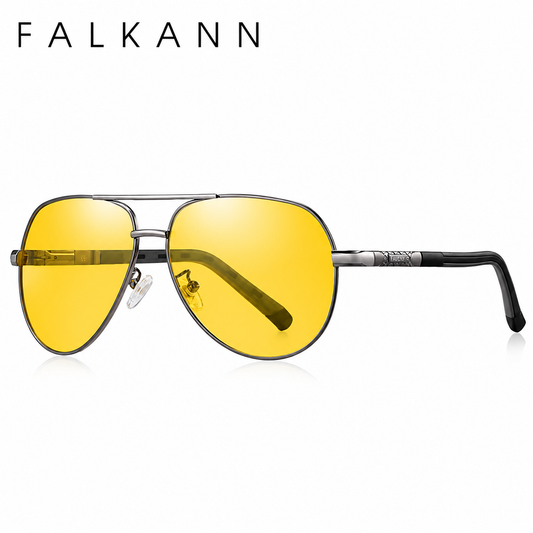Pilot zonnebril en nachtbril set heren - Gepolariseerd - 63 mm - Geel/Grijs | Falkann