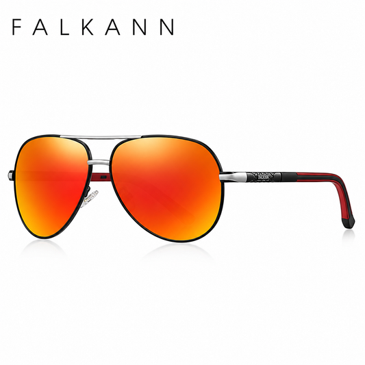 Pilot zonnebril heren - Gepolariseerd - UV400 - 63 mm - Oranje/Zwart | Falkann