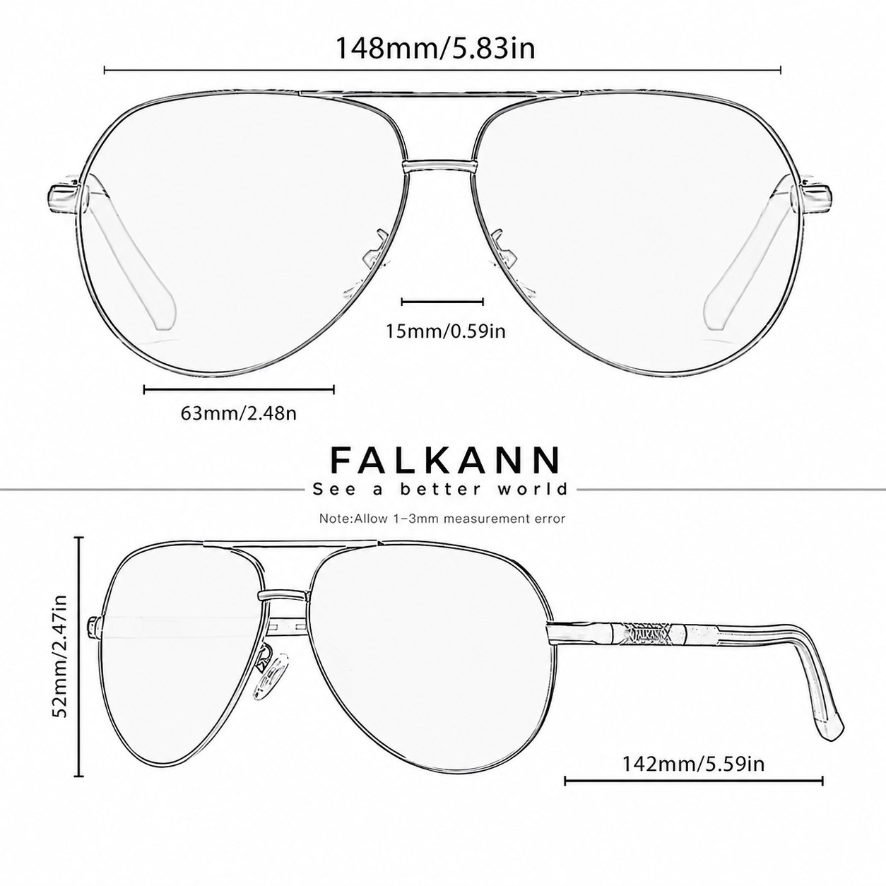 Pilot zonnebril heren - Gepolariseerd - UV400 - 63 mm - Zilver/Zwart | Falkann