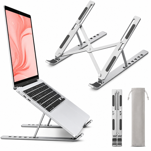 Laptop standaard verstelbaar - Opvouwbaar - Aluminium - Zilver | TJ Essentials