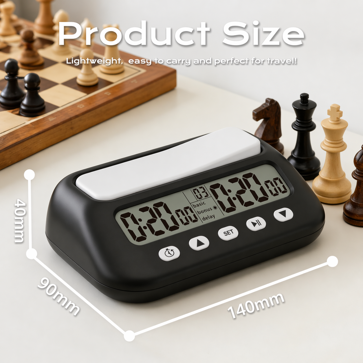 Digitale schaakklok - Normale timer, bonus timer en delay timer - Zwart | TOJ