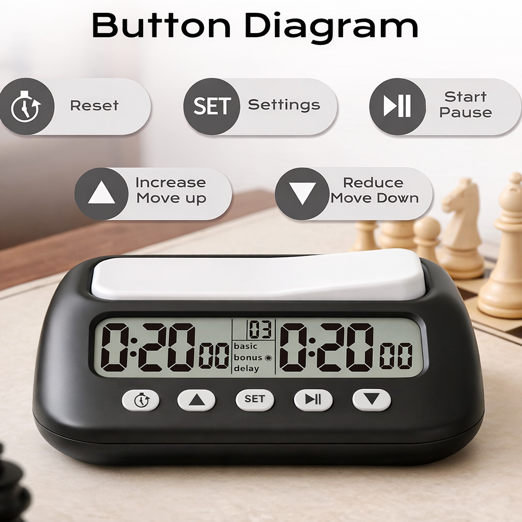 Digitale schaakklok - Normale timer, bonus timer en delay timer - Zwart | TOJ