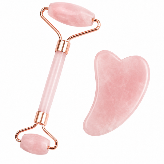 Rose Quartz Jade Roller & Guasha set - Rozenkwarts - Gezichtsroller | Falkann