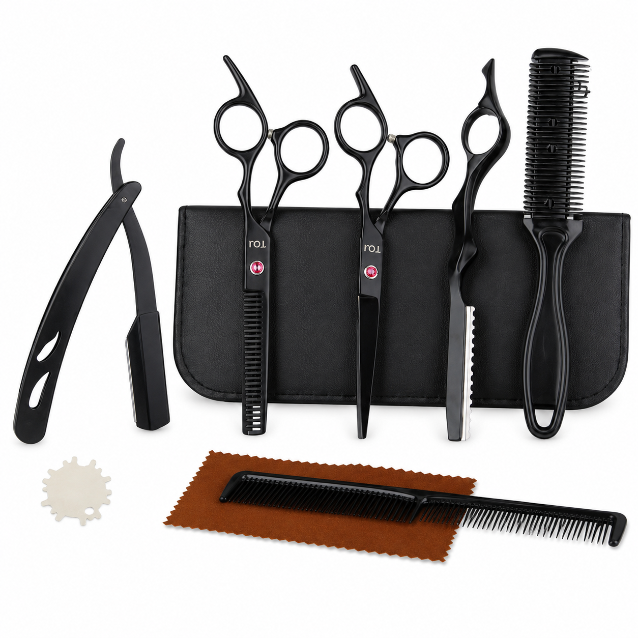 Kappersschaar set 8-delig - RVS - 16 cm - Rechtshandig - Zwart | TOJ