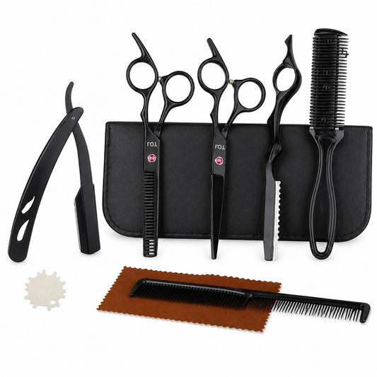 Kappersschaar set 8-delig - RVS - 16 cm - Rechtshandig - Zwart | TOJ