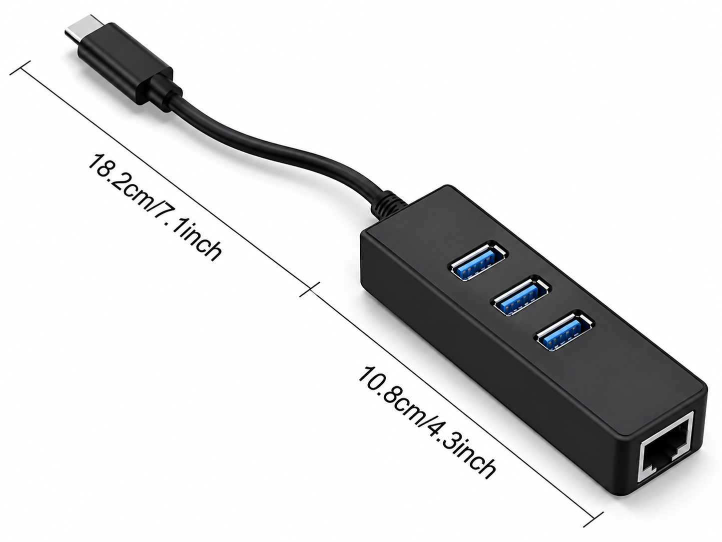 USB-C naar Ethernet adapter - RJ45 Gigabit - 3x USB 3.0 poorten | TOJ