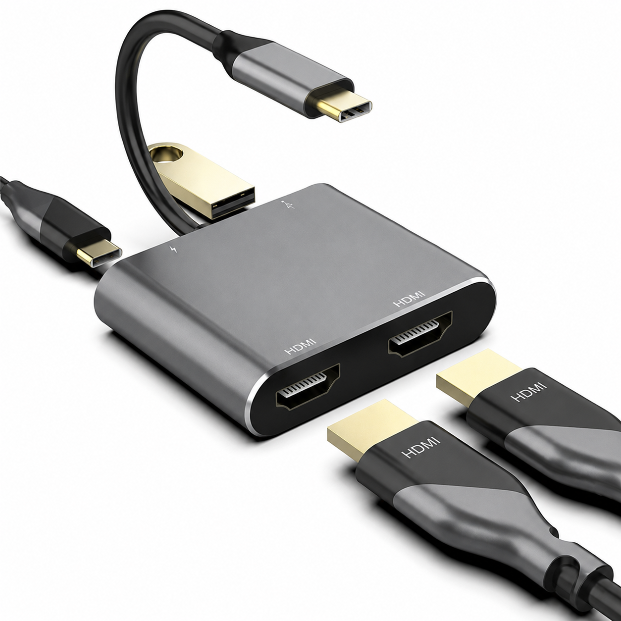 USB-C naar Dual HDMI adapter - 2 HDMI uitgangen - Compact | TOJ