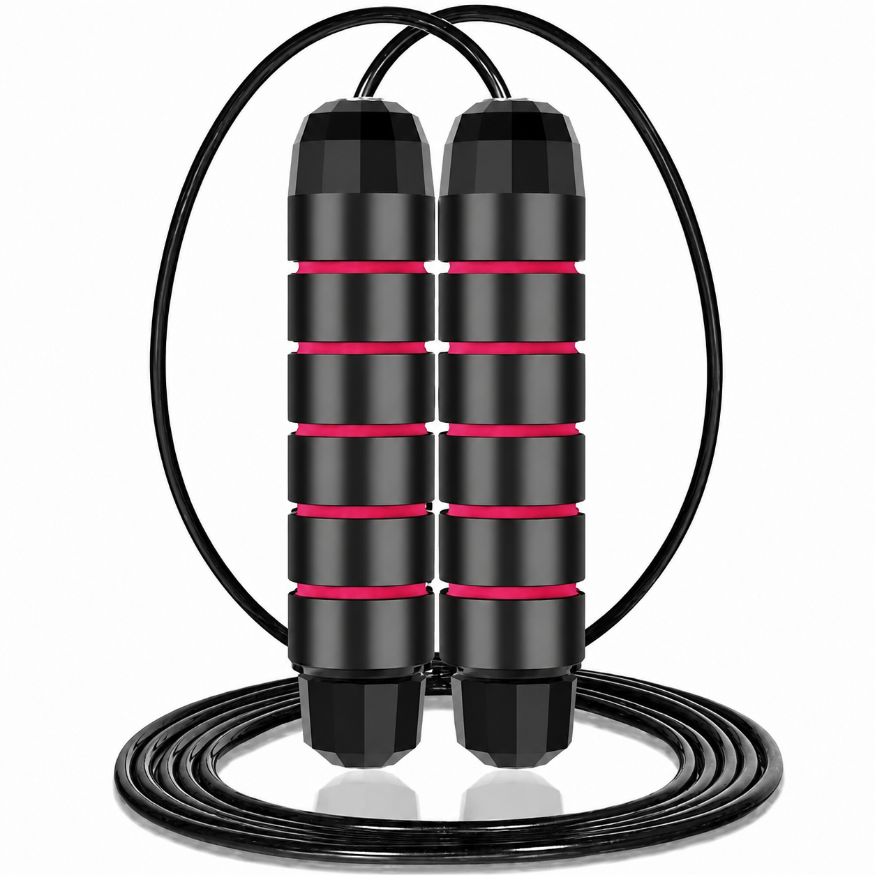 Verzwaard springtouw - Verstelbaar - Staaldraad - Zwart/Rood | TJ Essentials