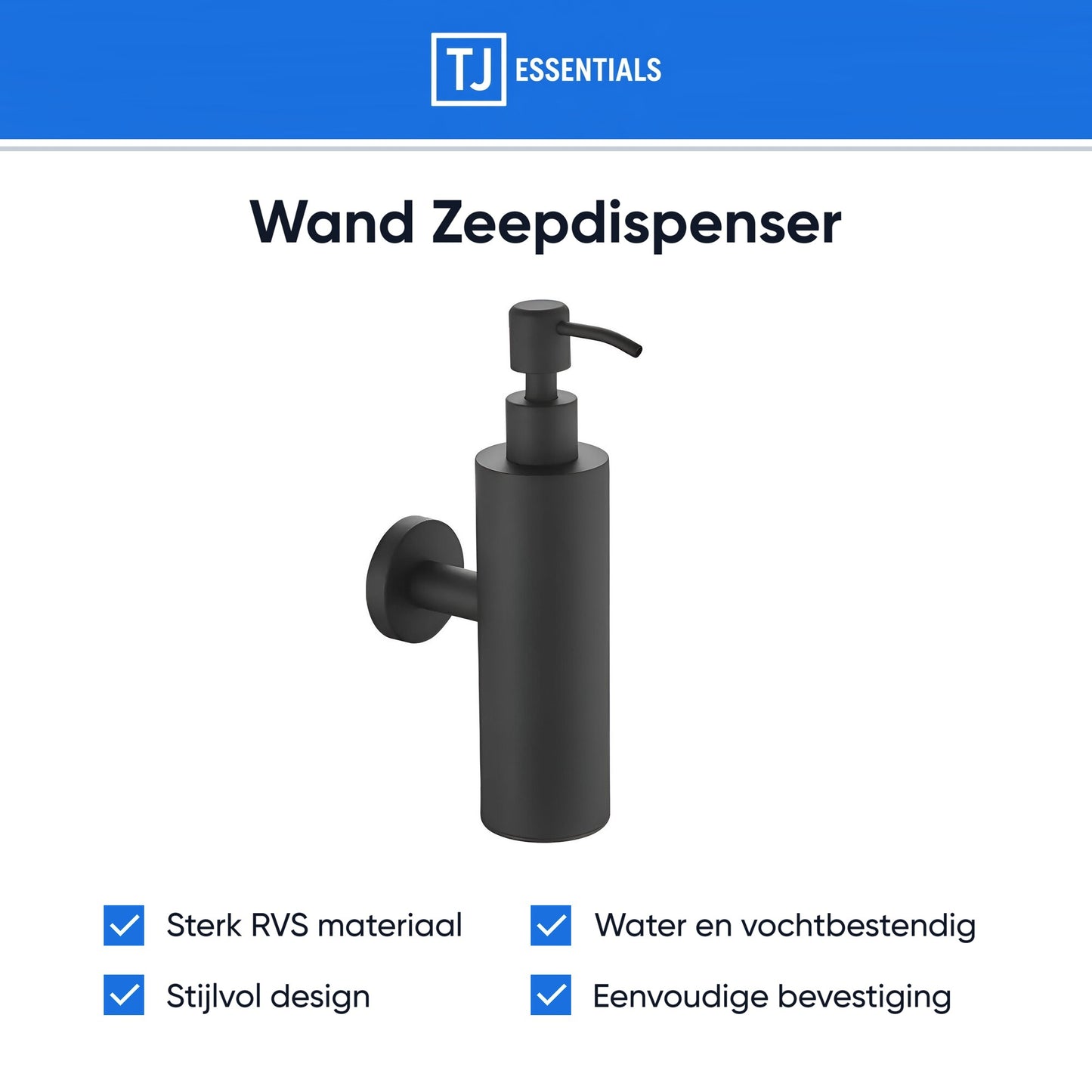 Zeepdispenser wandmontage 200 ml - RVS - Mat zwart | TJ Essentials