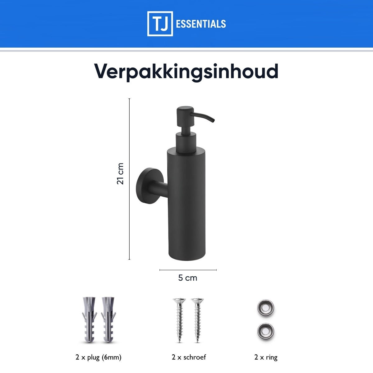 Zeepdispenser wandmontage 200 ml - RVS - Mat zwart | TJ Essentials